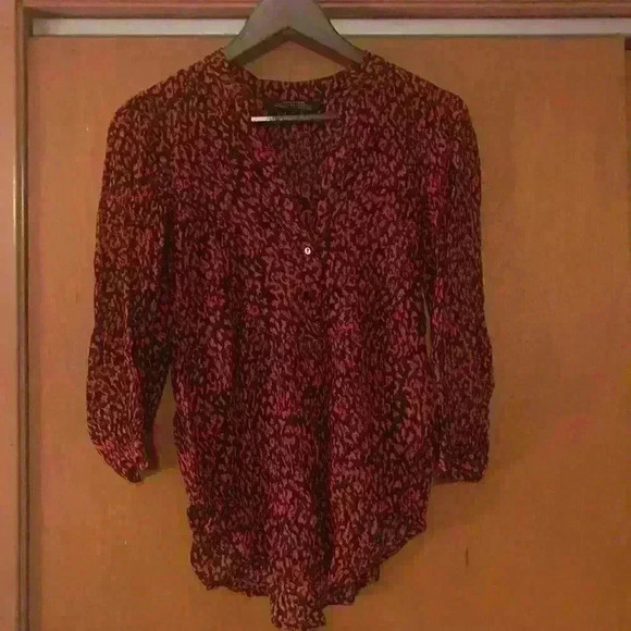 Zara woman red leopard print v neck blouse 100%‎ Viscose Small - Picture 1 of 8